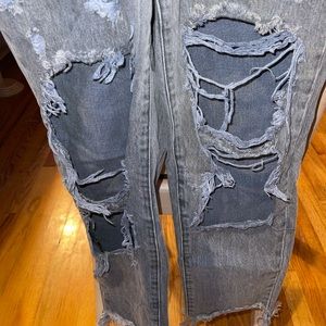 Dark Grey Denim100% cotton distressed button jeans